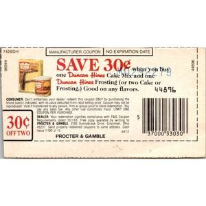 Save 30¢ Duncan Hines Cake Mix & Frosting Cincinnati OH 1980s Coupon SAI1-M6